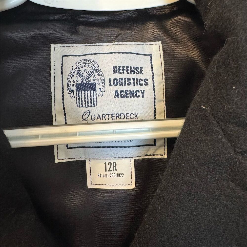 Defense Logistics Agency Quarterdeck Black Wool Pea Coat 12R 8410-01-233-8822 - Picture 5 of 5